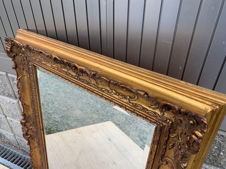 イタリア製　アンティーク　レトロ　ゴールド　壁掛け　ミラー　鏡　姿見　店舗什器