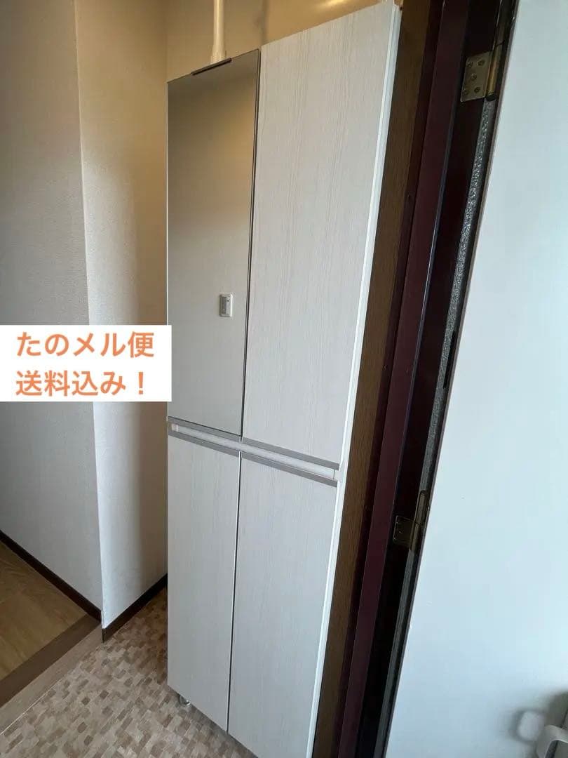 【国産/大川家具】幅50シューズボックス　鏡付　下駄箱　靴箱ヒッコリーホワイト