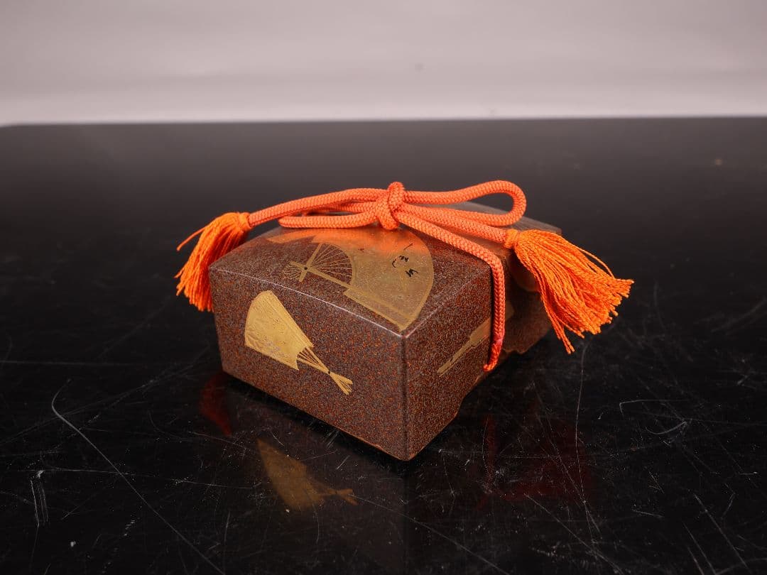 A805菓子器 金蒔絵 扇子 時代物 傷有【＃