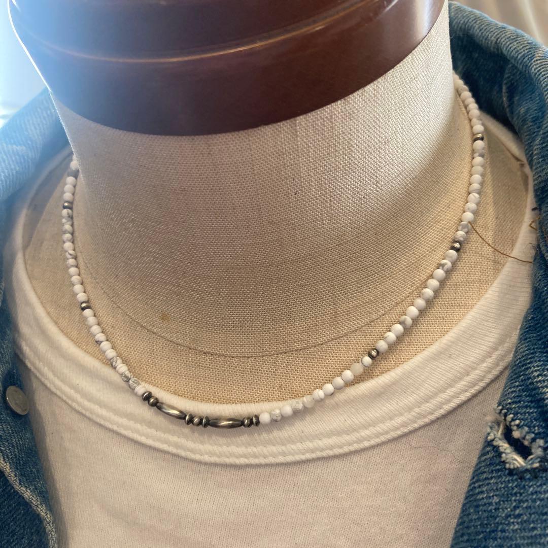 550 小粒ホワイトターコイズとSV925製ナバホパールのオリジナルネックレス