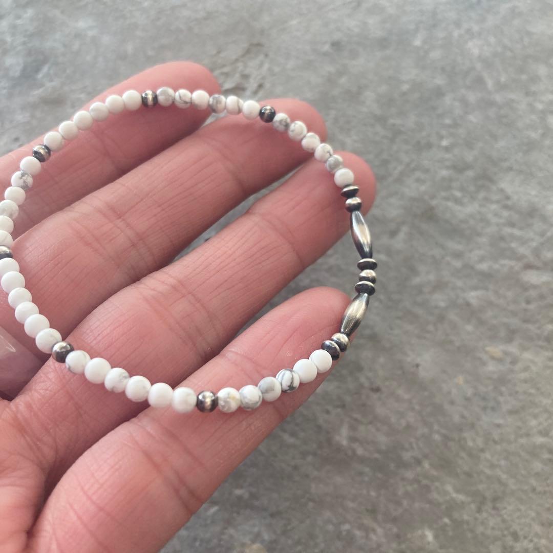 550 小粒ホワイトターコイズとSV925製ナバホパールのオリジナルネックレス