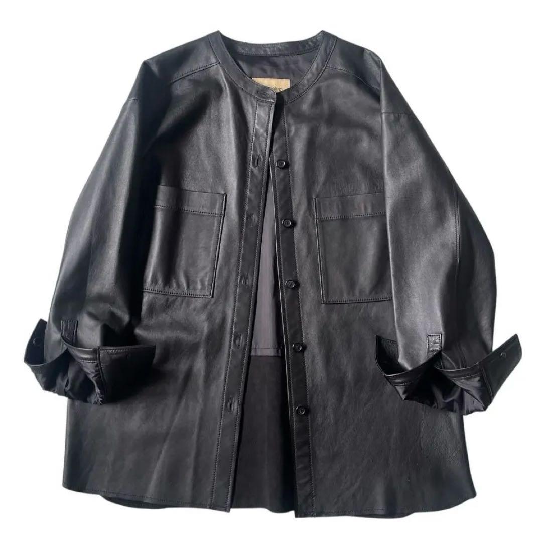 極美品✨ カレンソロジー レザーバンドカラーシャツジャケット ラムレザー 上質