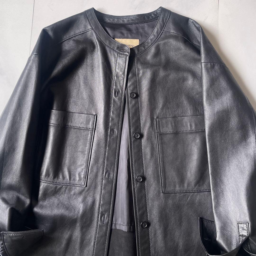 極美品✨ カレンソロジー レザーバンドカラーシャツジャケット ラムレザー 上質