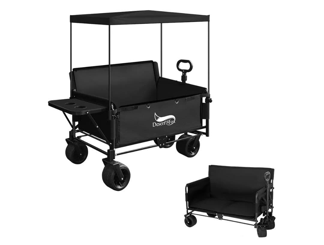 キャリーワゴン キャリーカート ブレーキ付　日よけテント付 折りたたみ式物置台付