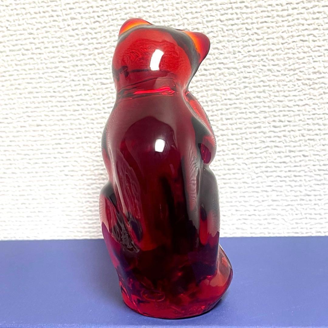 【希少品】FENTON CAT フェントン ガラス 置物　ワインレッド