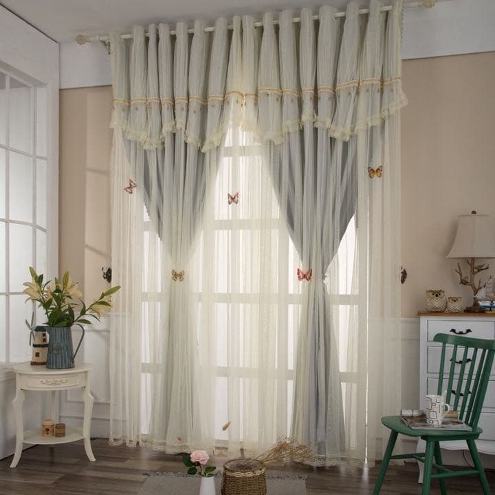 上質二層カーテン　可愛い　綺麗な　カーテン　完全遮光カーテン　レースカーテン