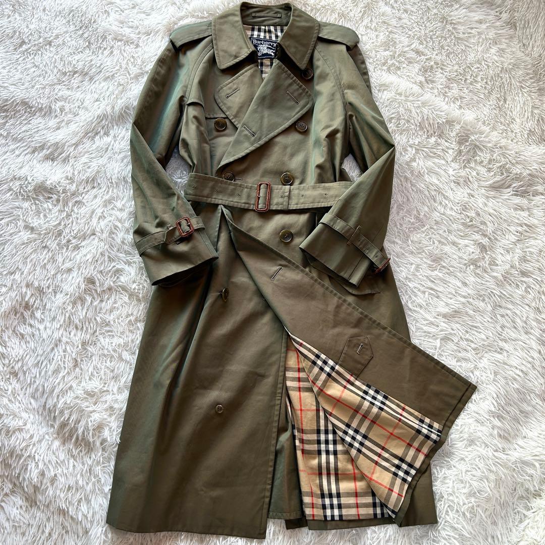 【外観美品】バーバリー　トレンチコート　ロング丈　メンズ　タマムシ　M相当