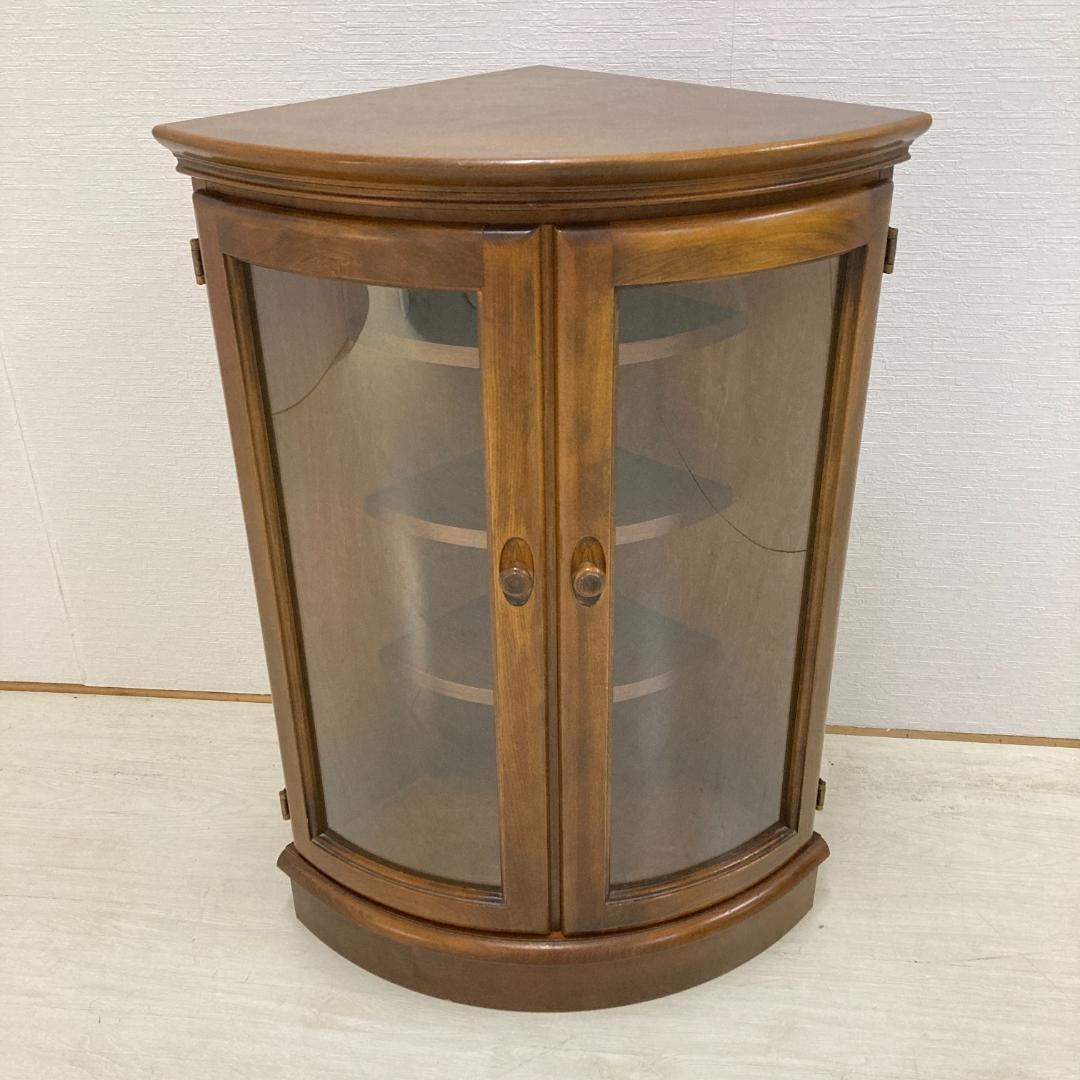 【オールドカリモク】コーナーキャビネット　ガラスキャビネット　ラック　飾り棚