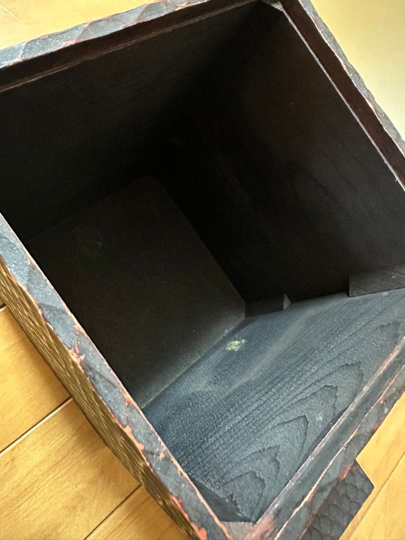 天然木 木製 彫刻 ゴミ箱(チリ箱)15cm×15cm×18cm 年代物 レトロ