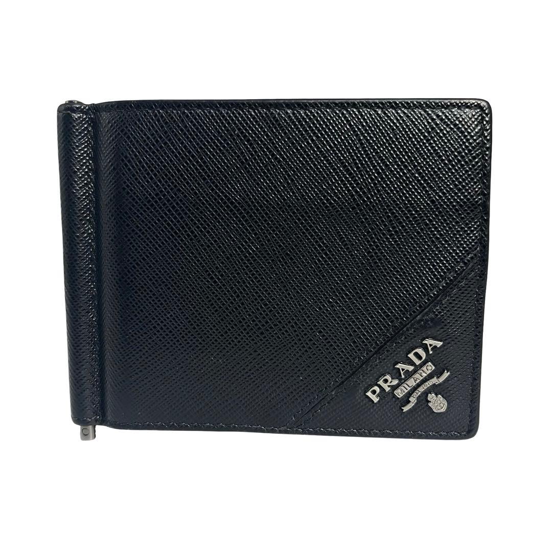 希少✨プラダ マネークリップ 札入れ サフィアーノレザー ブラック 黒