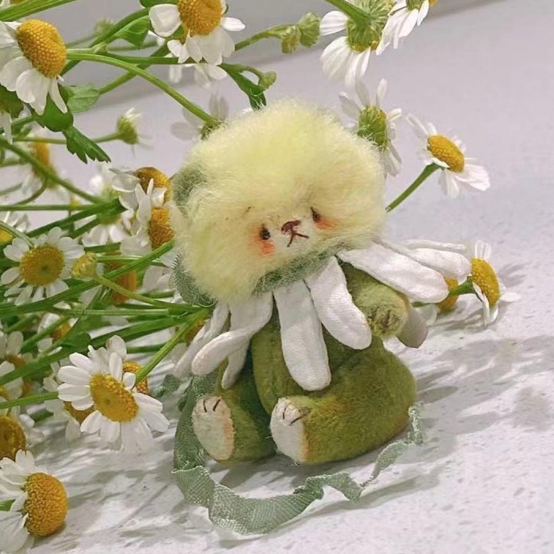 ハチを待つくまちゃん 菊花 ぬいぐるみ テディベア ミニチュア 海外作家様 くま