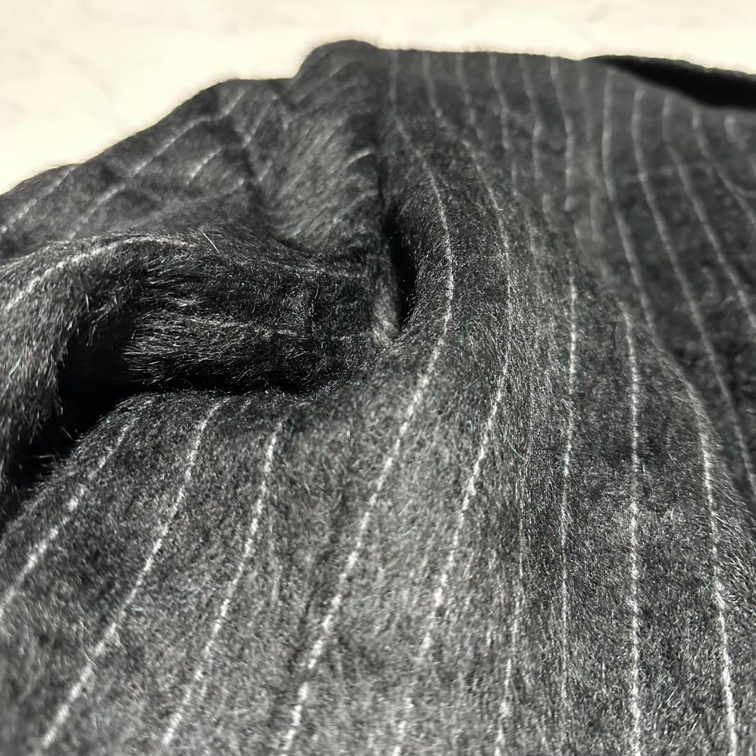 未使用級美品　ランチェッティ　アルパカウールステンカラーコート　ストライプ　黒