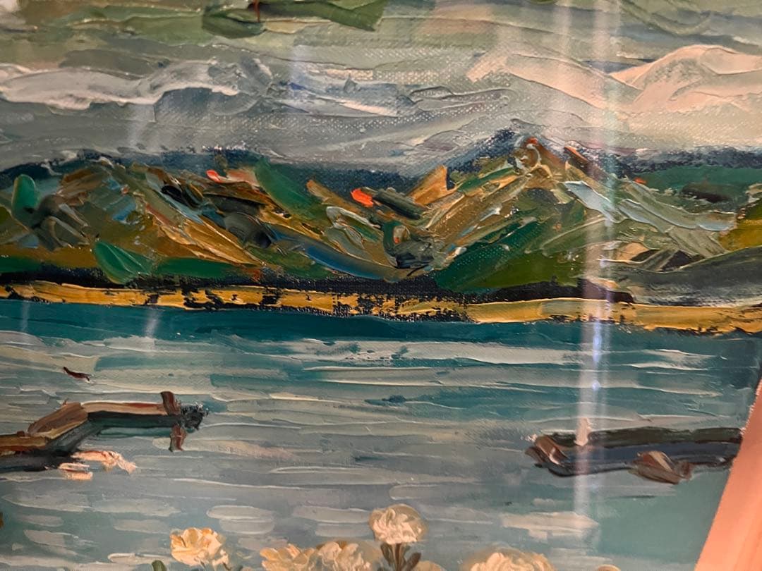 白い花と海の景色絵