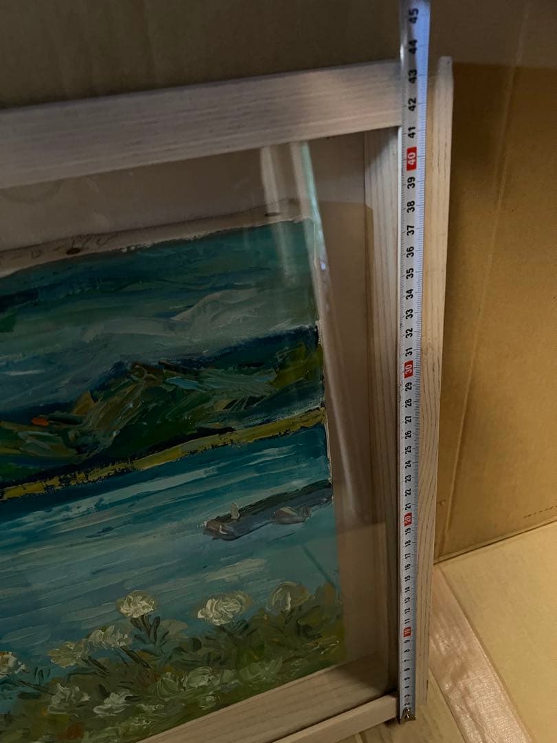 白い花と海の景色絵