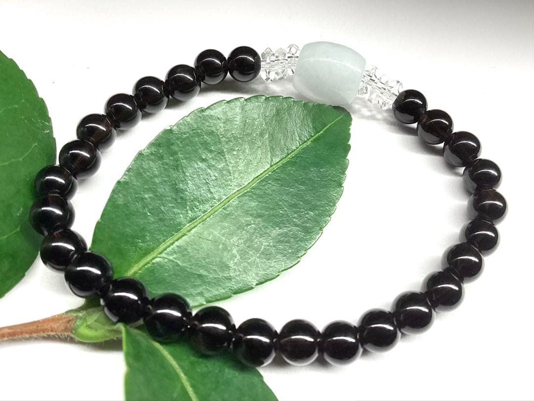 ✳お値段最安値‼️ 本物ブレスレット　糸魚川翡翠棗型&黒平スモーキークォーツ水晶