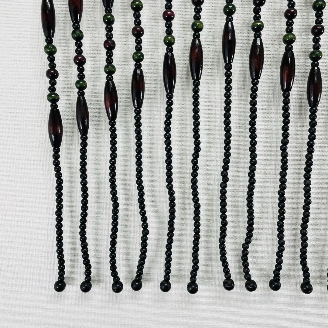 昭和レトロ 珠のれん ウッドビーズ カーテン ヴィンテージ 黒×茶×緑 木製