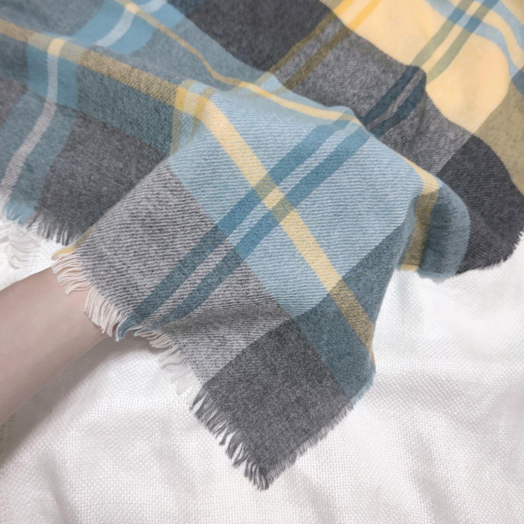 レリアンJOHNSTONSジョンストンズ100%カシミヤ小判チェックストール青黄