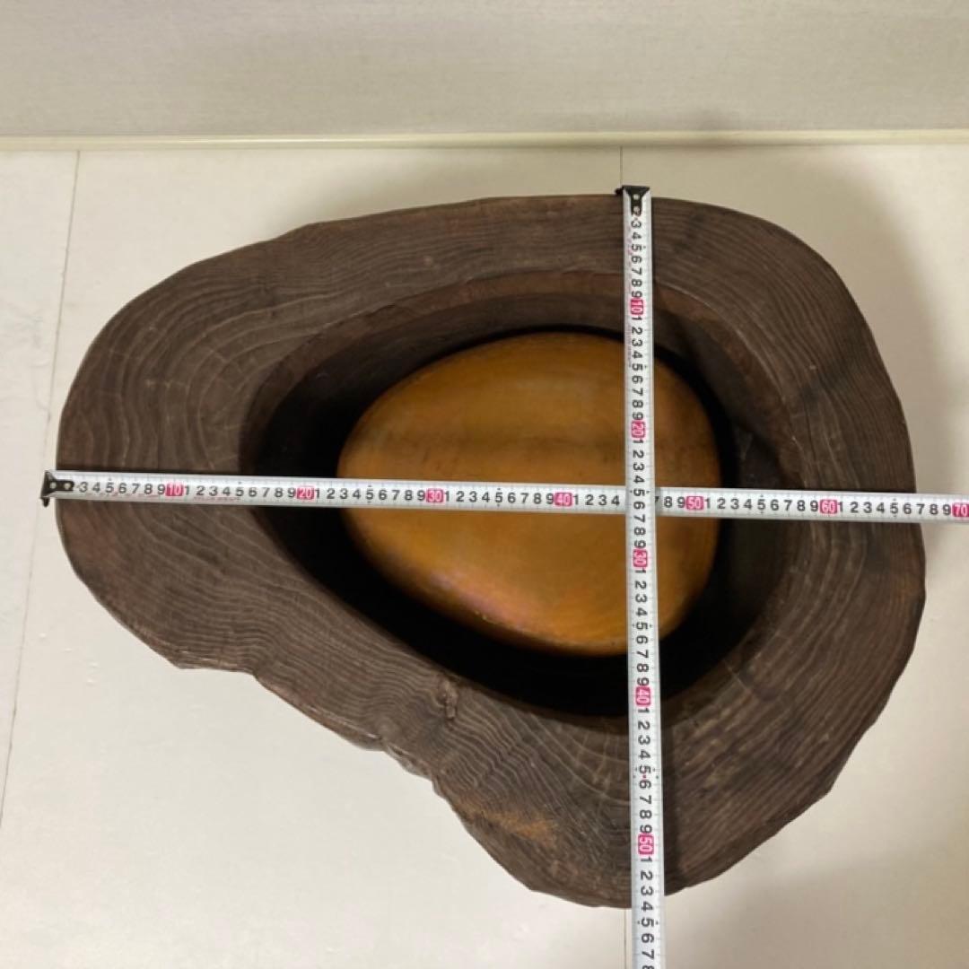 古い味のある火鉢 囲炉裏 座卓 木製 銅製 切り株 くり抜き 縁付 大型 レトロ