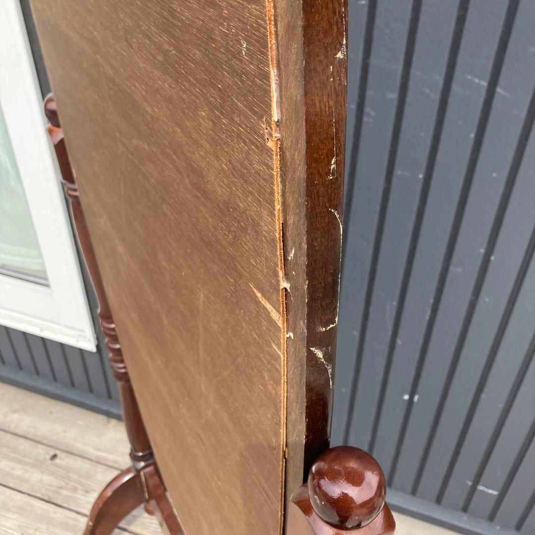 昭和レトロ 英国クラシック オーバル型 木製スタンドミラー 脚付き 全身鏡古道具