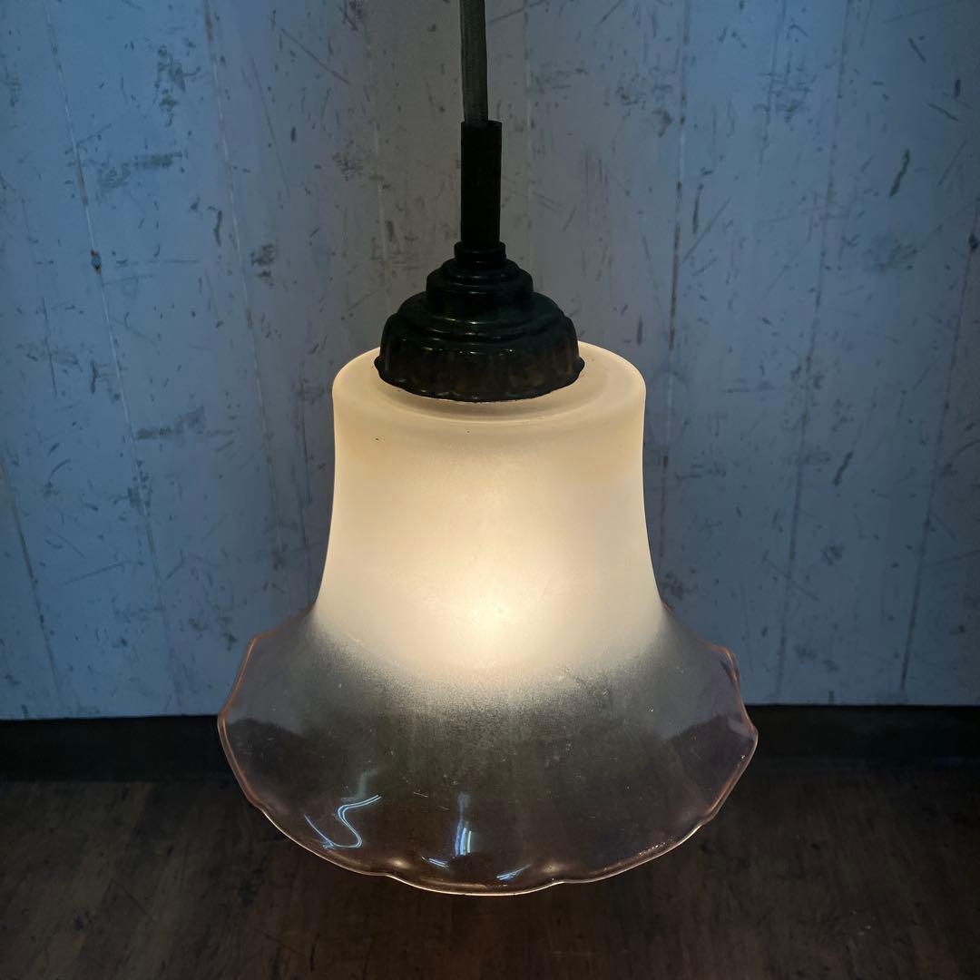 D-2 ⑦ 昭和レトロ フリル型 ガラスシェード ペンダントライト シーリング