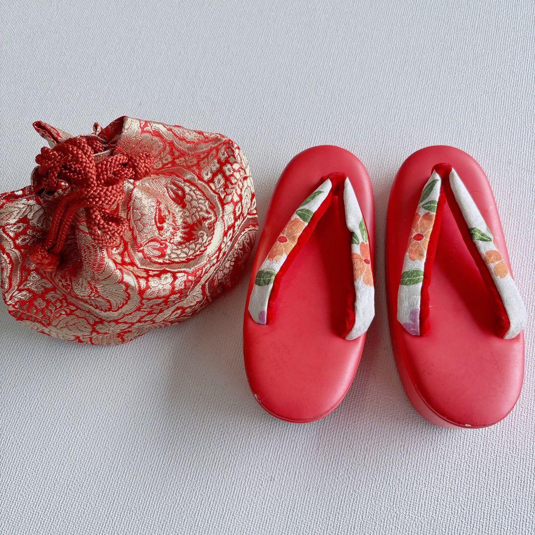 フルセット　七五三３歳女の子　きもの　しぼり被布　赤金刺繍　産着リメイク7046