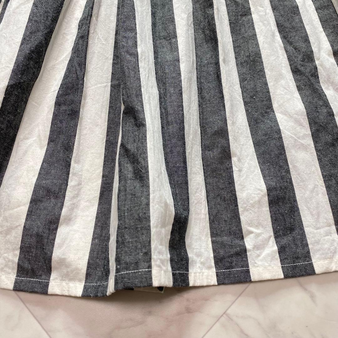 美品✨カタカミナ　グレー　ストライプ　ロングスカート　マキシ丈　フリーサイズ