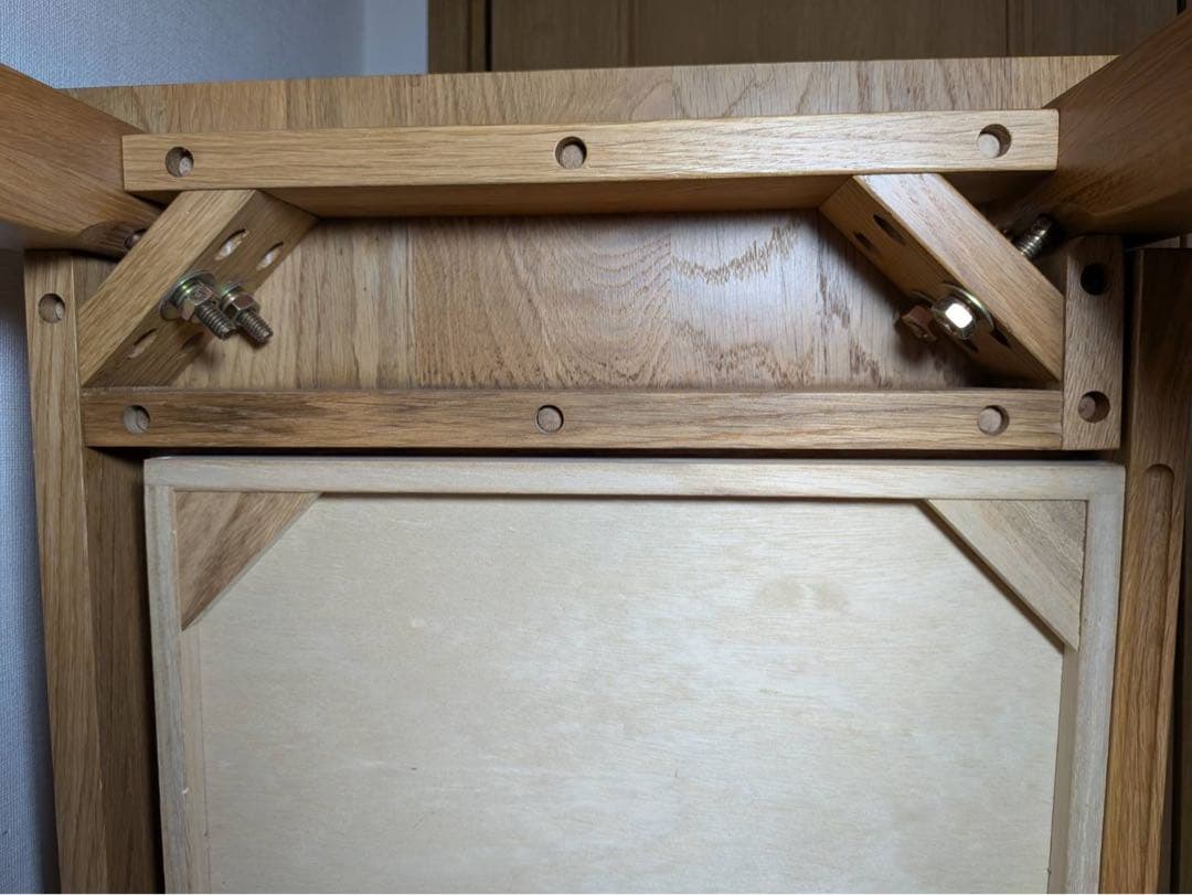 ■送料込■無印 無垢材木製ローテーブル オーク 引出し センター机デスク天然木