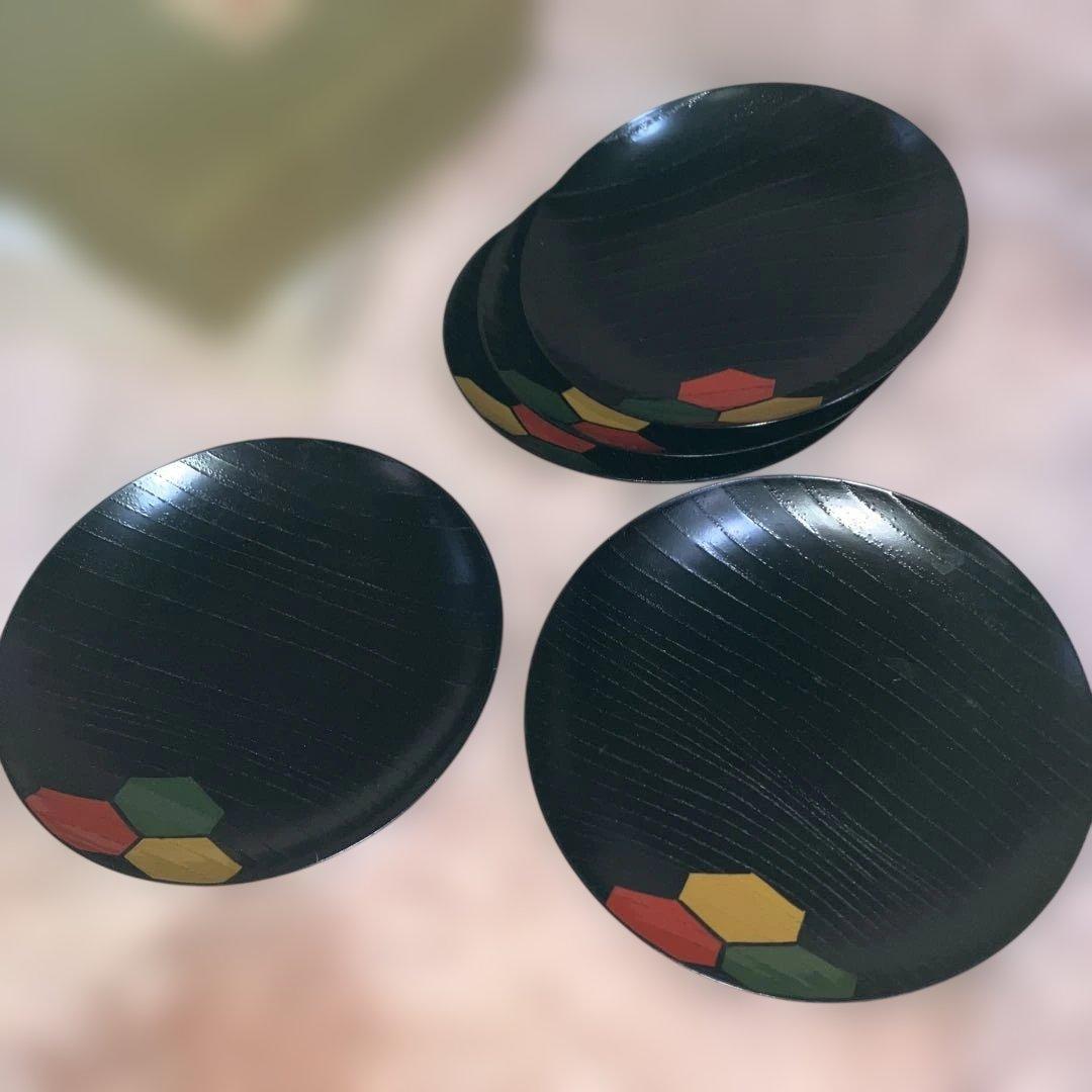 象彦　菓子皿　銘々皿　五枚　亀甲柄　天然木　13.5㎝