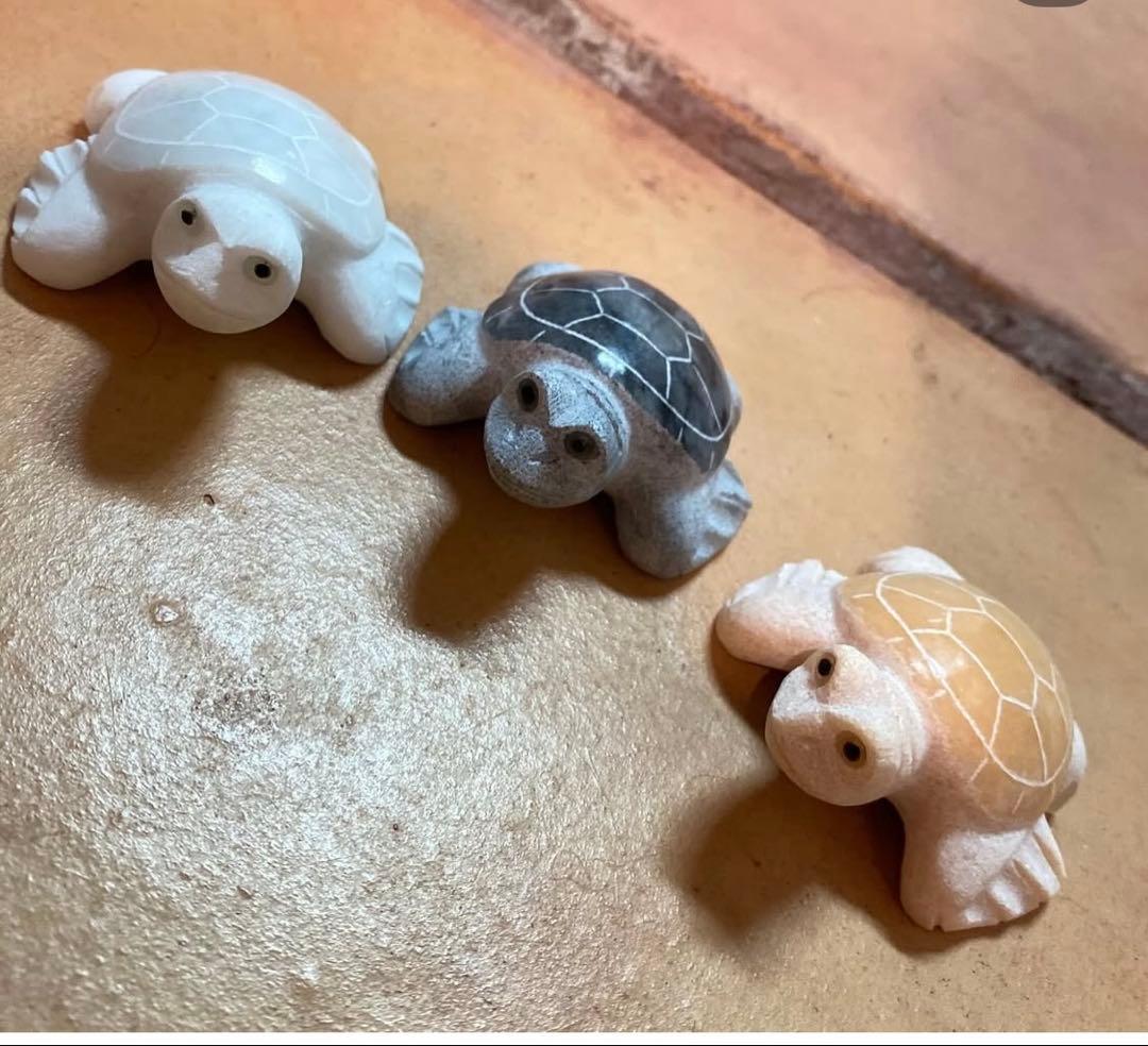 石製亀の置物セット（3色）