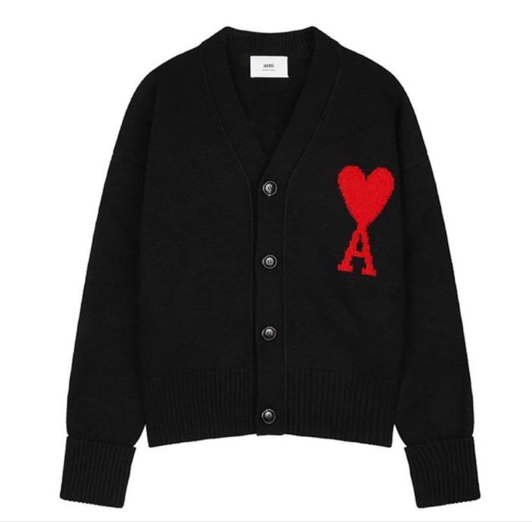 ami ブラック カーディガン ハート刺繍