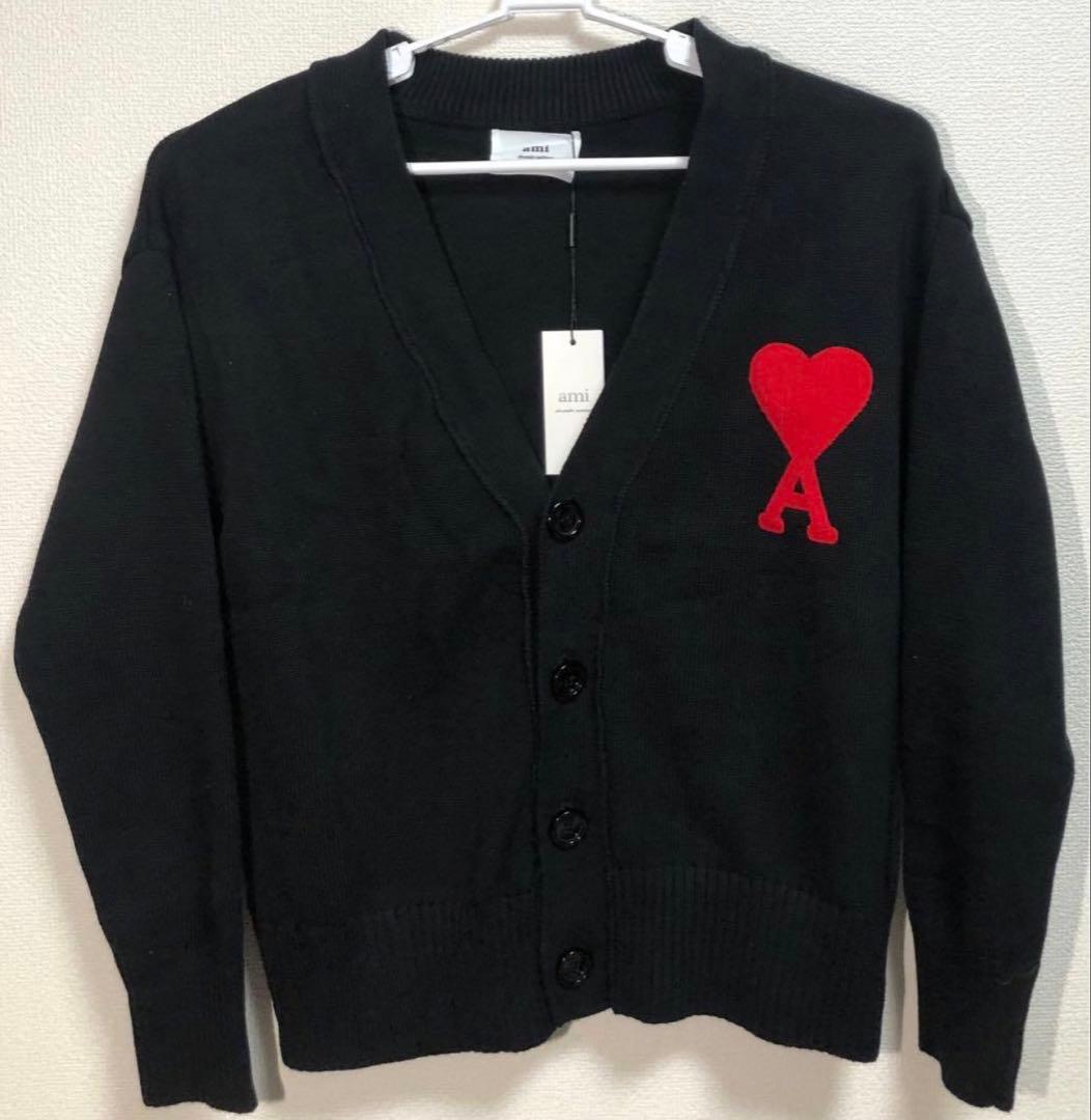 ami ブラック カーディガン ハート刺繍