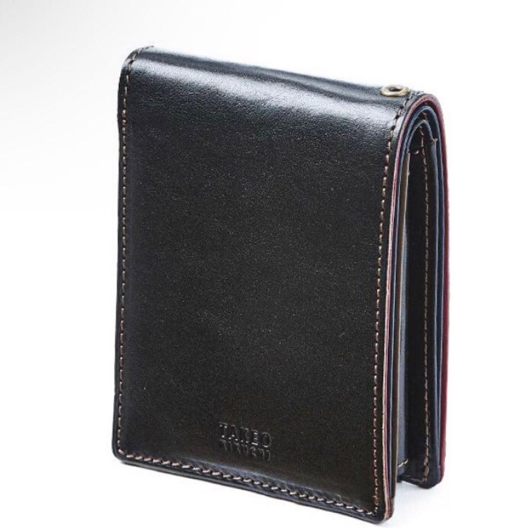 【新品・未使用】TAKEO KIKUCHI 牛革　二つ折り財布 ブラック