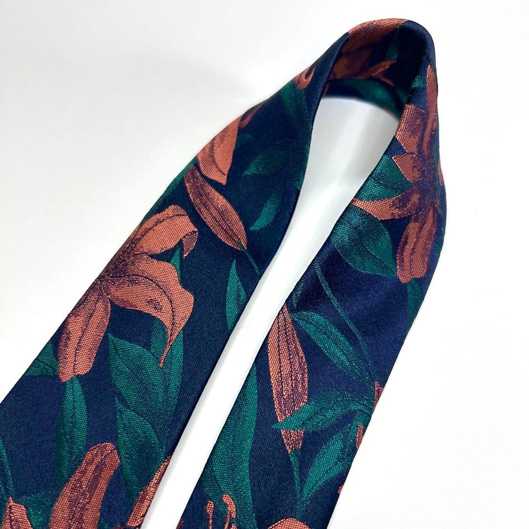 美品 ポールスミス ネクタイ シルク 花柄 ボタニカル柄 紺 緑 オレンジ