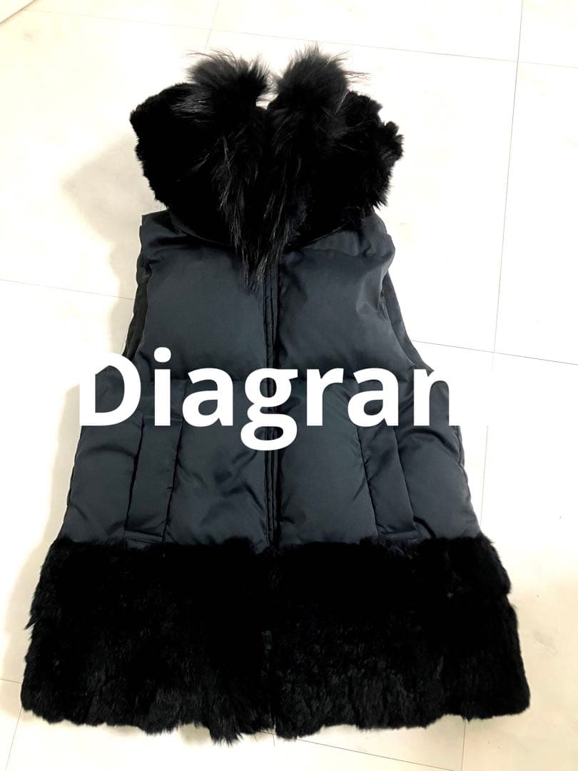 Diagram レッキスラビットフード付きブラックダウンベスト