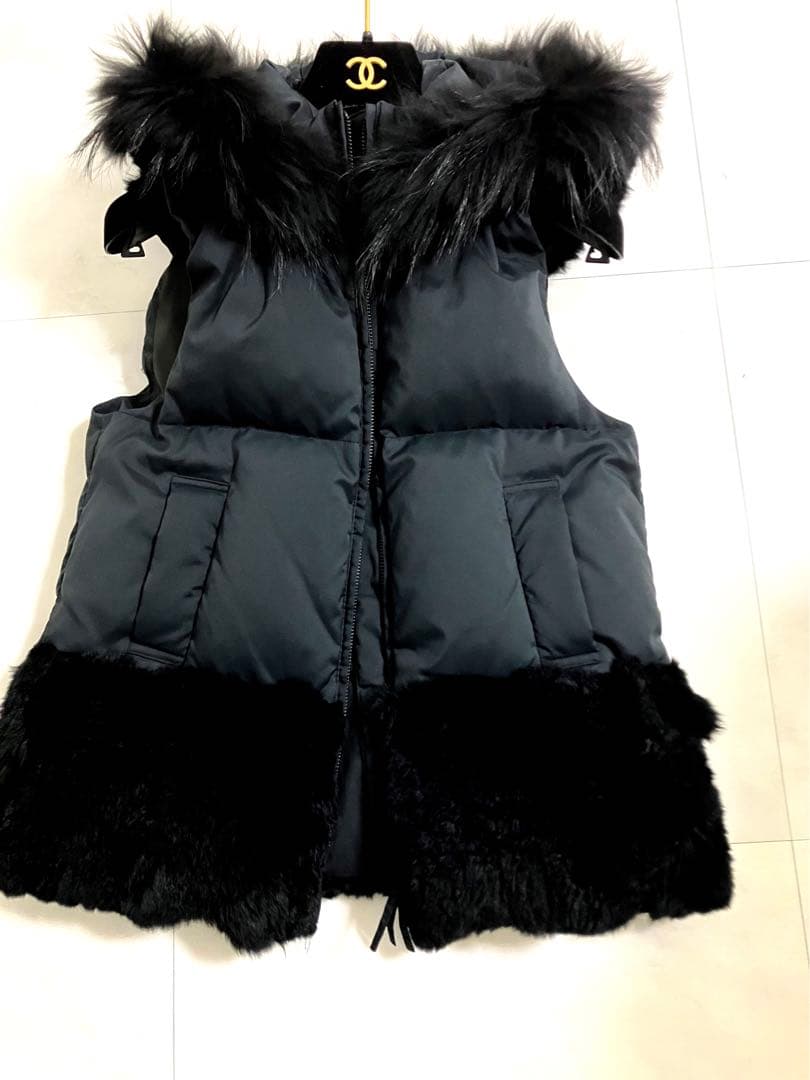 Diagram レッキスラビットフード付きブラックダウンベスト