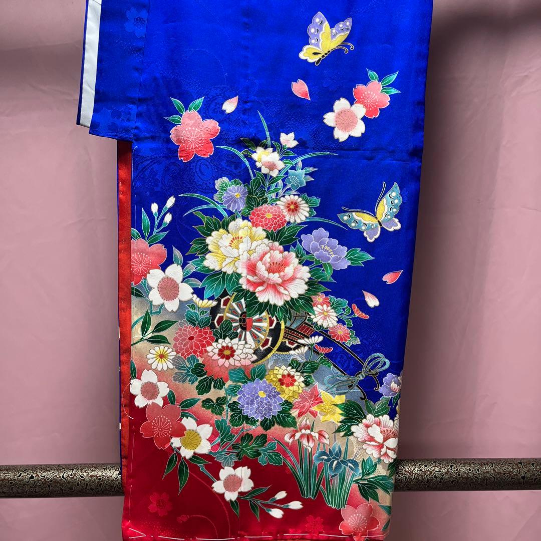 四つ身　着物　七五三　七歳　正絹　綸子　青