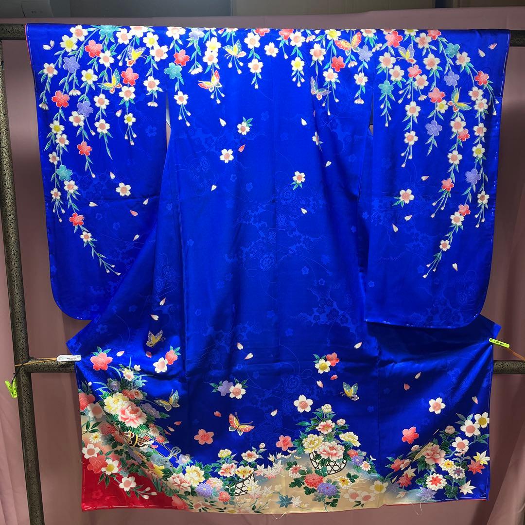 四つ身　着物　七五三　七歳　正絹　綸子　青