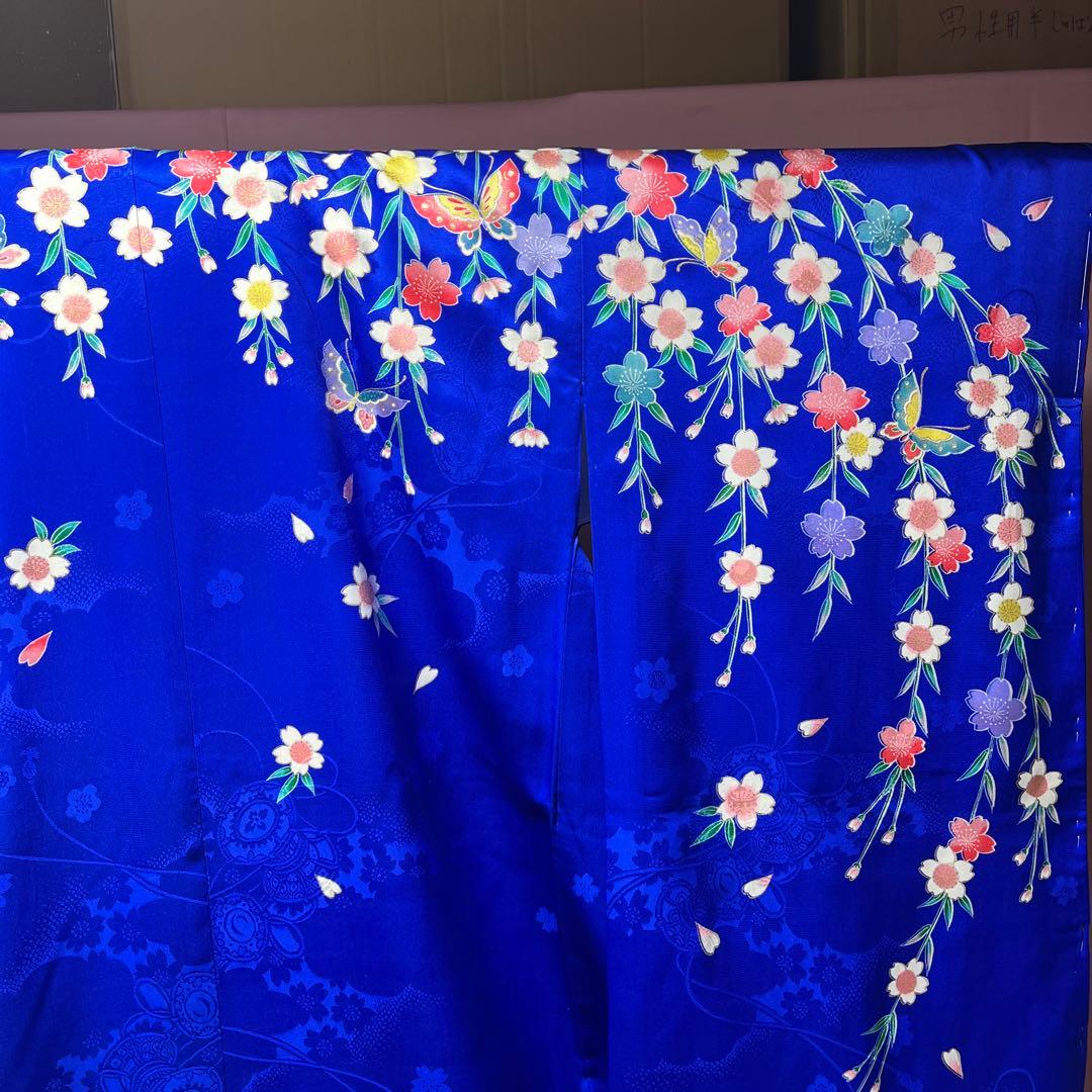 四つ身　着物　七五三　七歳　正絹　綸子　青