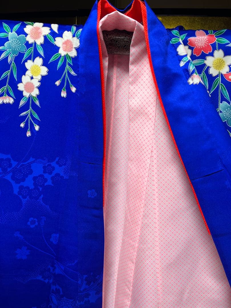 四つ身　着物　七五三　七歳　正絹　綸子　青