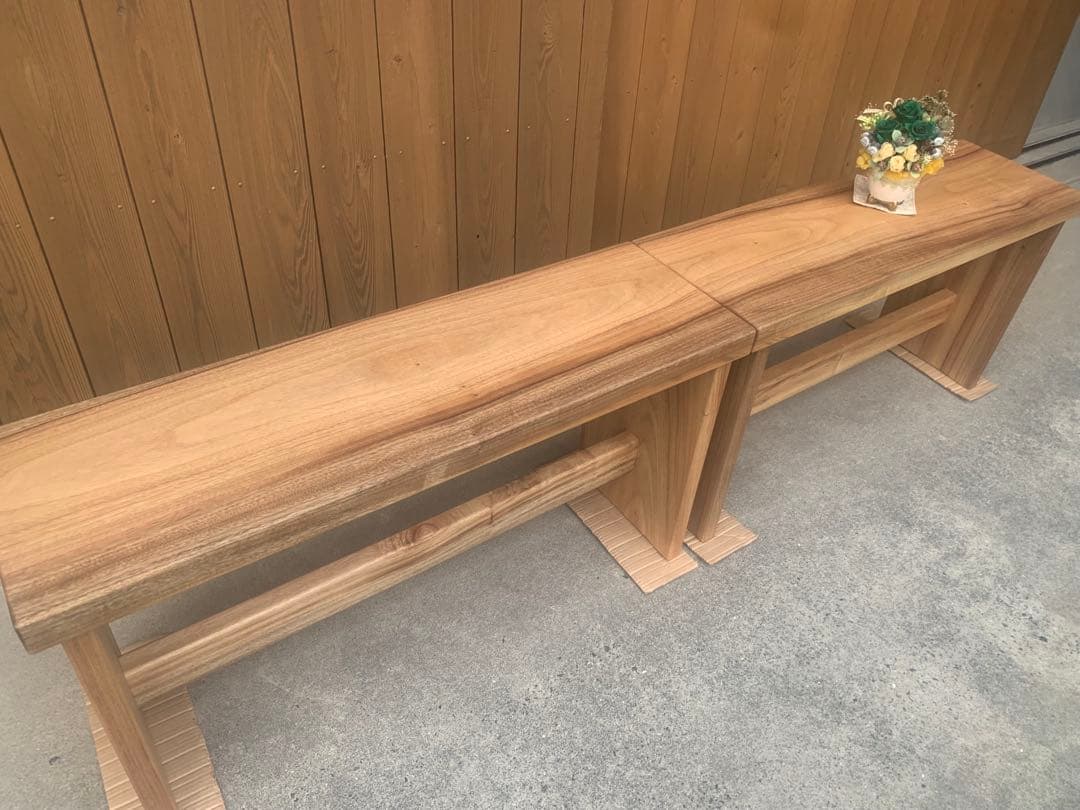 ☆ゆかり☆ 楠ベンチ＊補強貫有(2台)オーダー製作○確認