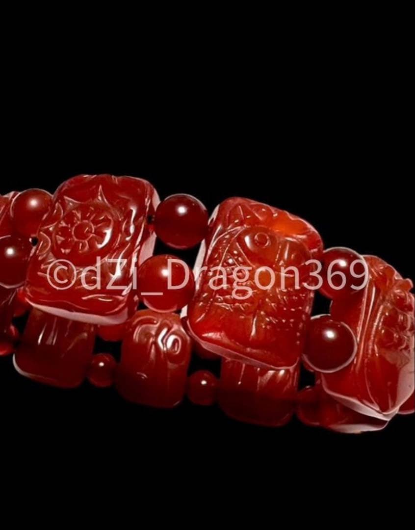 【一点限り】紅玉髄八吉祥財神梵字バングル ※ 20年以上前に作られたもの