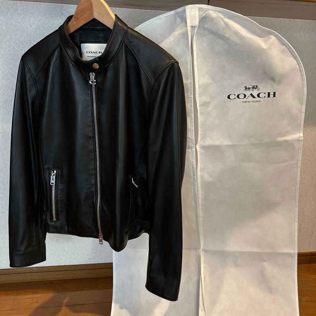 メンディ　COACH ブラック レザーライダースジャケット