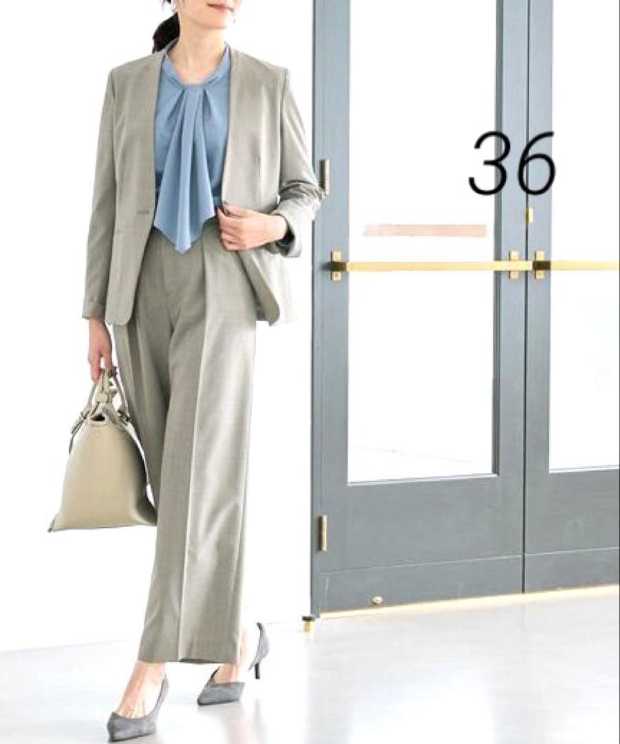 【美品】グリーンレーベルリラクシング カチリラ ノーラペル ワイドパンツ 36