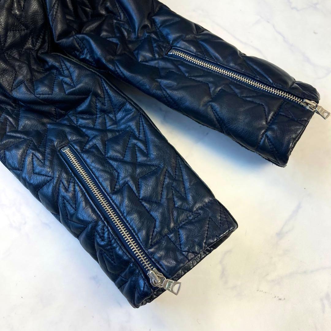 極希少 アベイサングエイプ レザー キルティング ダウン ジャケット ネイビー