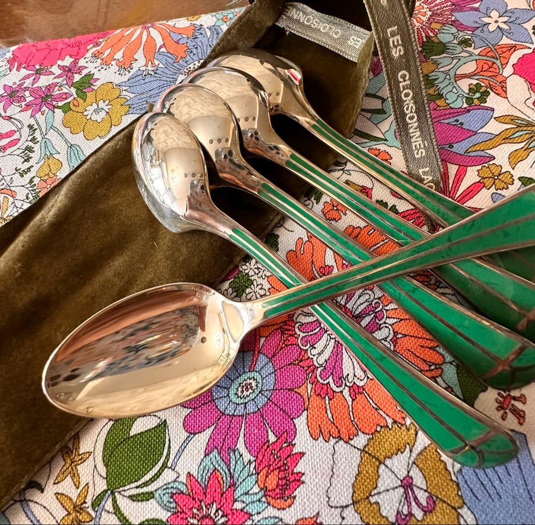 クリストフルシルバー緑色ハンドルのティースプーン5本セット