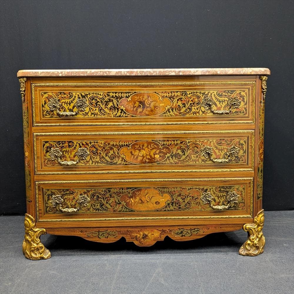 美品　フランス製　大理石　象嵌　リビングチェスト　タンス　チェスト　引取限定