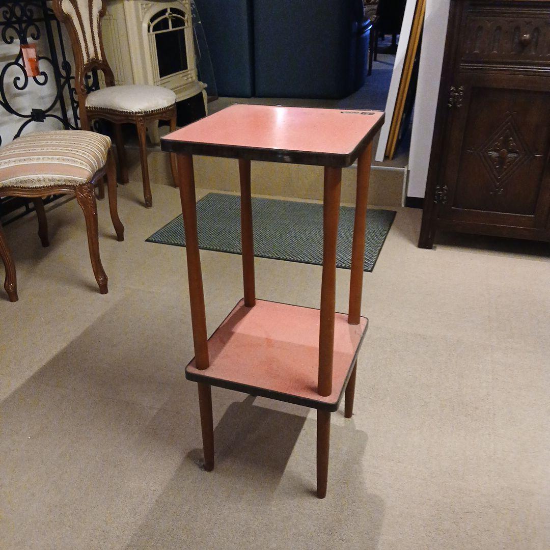 昭和レトロ 天板メラミン張り 木製電話台 レッド