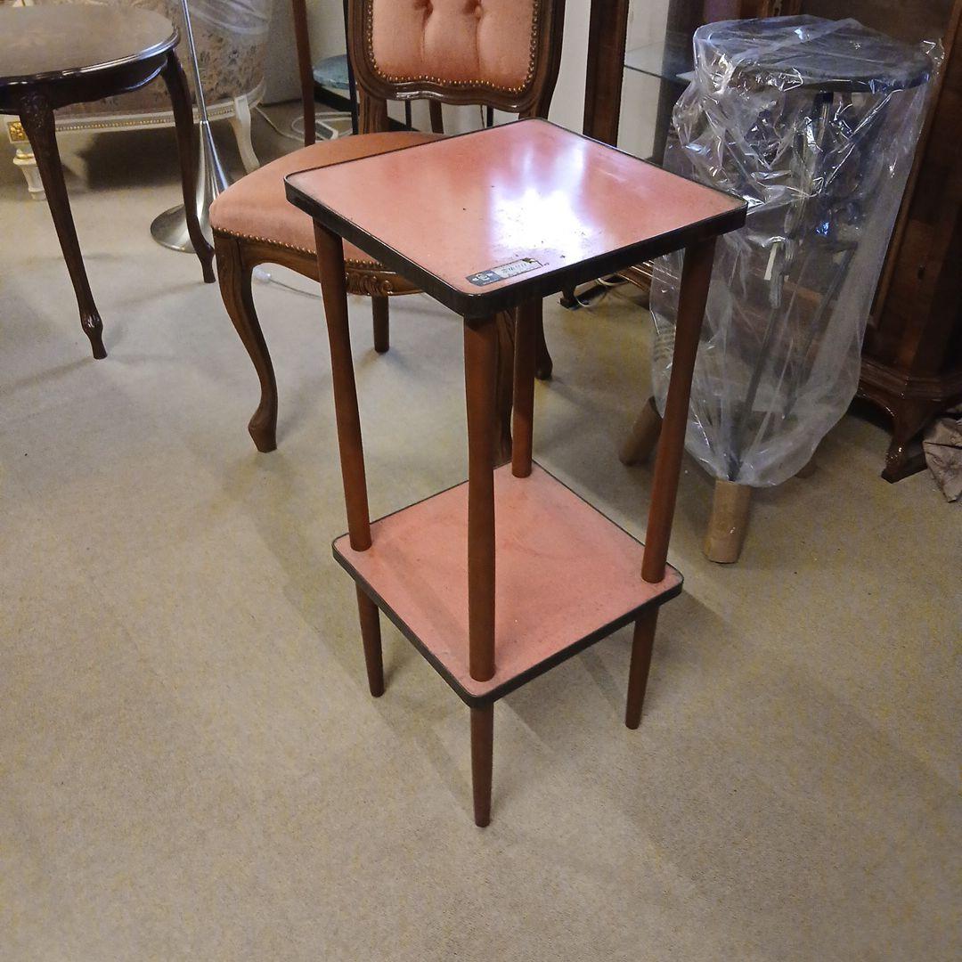 昭和レトロ 天板メラミン張り 木製電話台 レッド