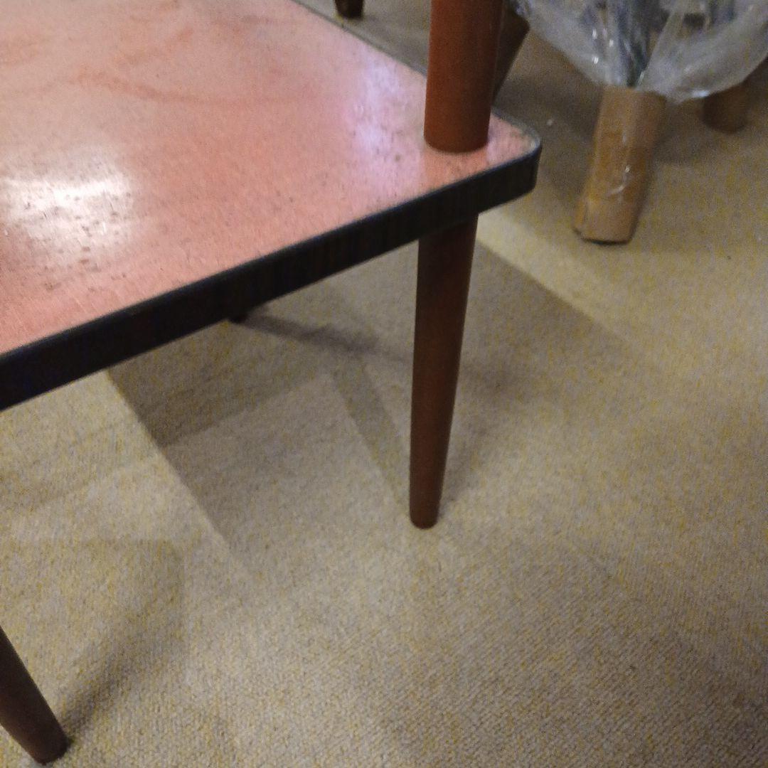 昭和レトロ 天板メラミン張り 木製電話台 レッド