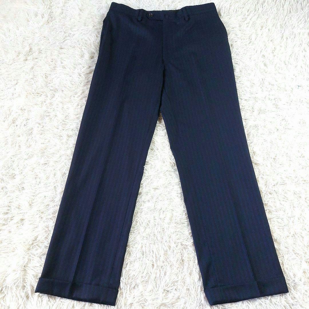 美品 ロロピアーナ ミケランジェロ シャドーストライプ柄3ピーススーツ ネイビー